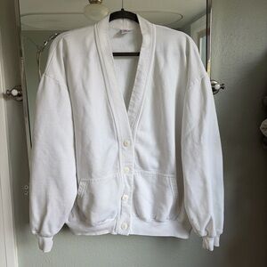 Vintage 1990s Esy oversized white cardigan sweatshirt material with pockets